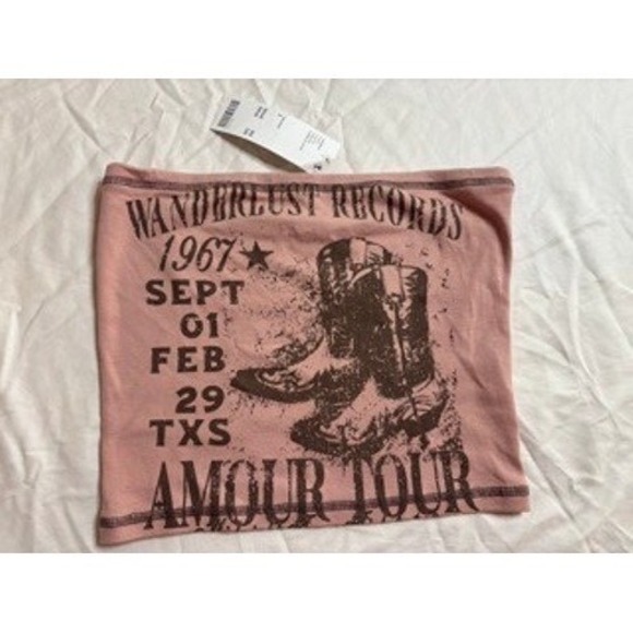 NWT Urban Outfitters Pink Rose Graphic Tube Top Size S Tour Concert - Picture 2 of 4